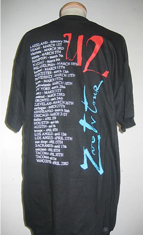 U2 黒 1991 U2 ZOO TV TOUR T 1991 U2 Zoo TV Tour T-shirt - TokoPyramid